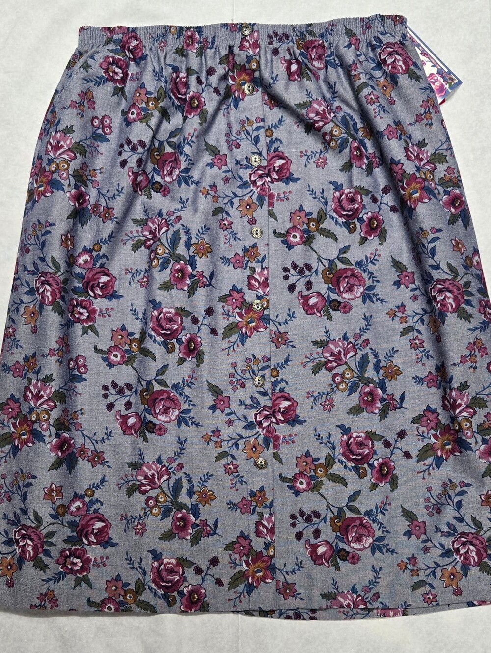 Cricket Lane 20W Vintage A Line Skirt Country Rose Full Elastic Waist Pockets